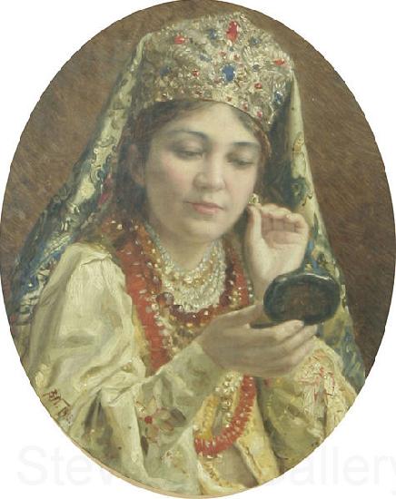 Vladimir Makovsky Young Lady Looking into a Mirror Germany oil painting art